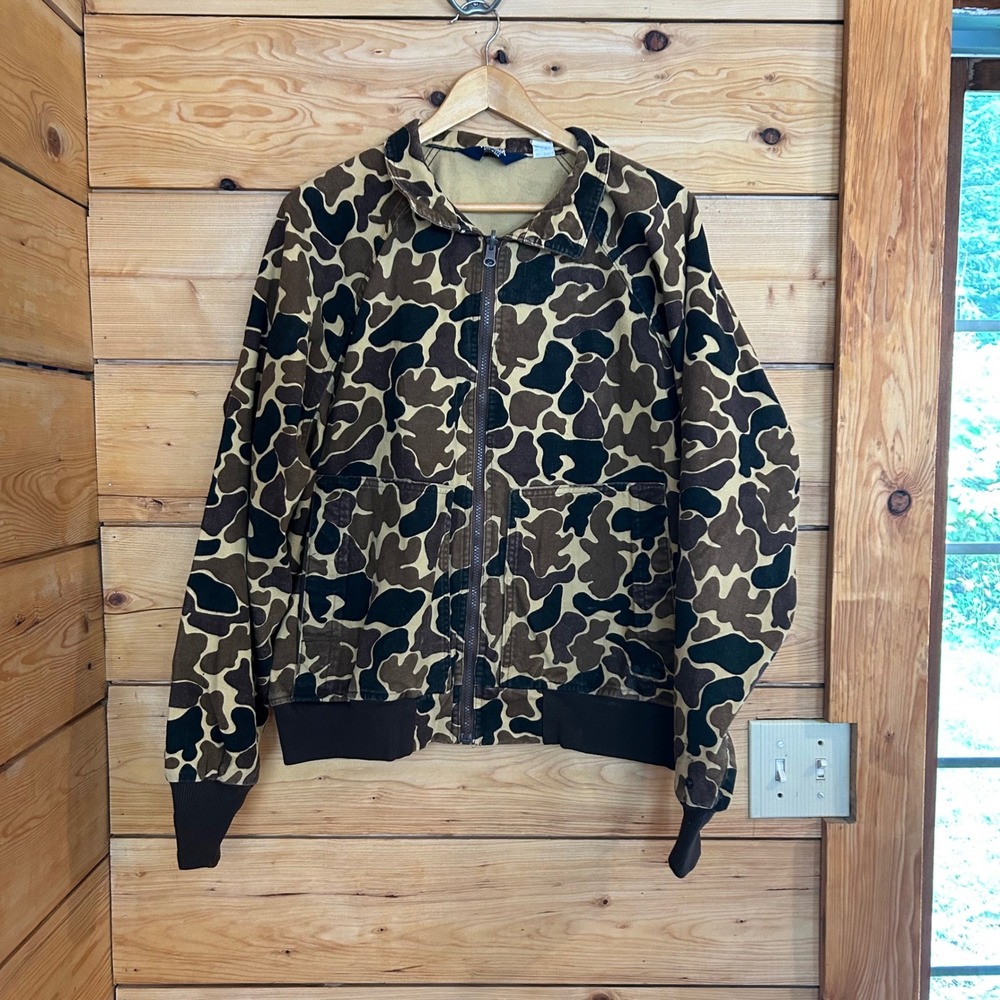 Vintage Duck Camo Bomber Jacket Mens Extra Large Brown Woolrich Hunting 80s USA